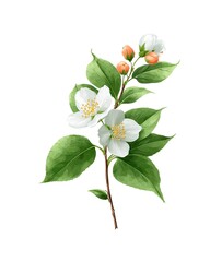 Fototapeta premium Delicate mock orange blossoms and buds botanical illustration on a white background
