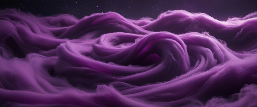 enchanting purple yarn swirls in a cozy dark room with star background