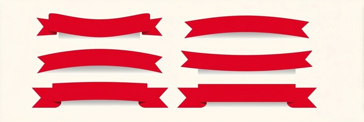 Set of red ribbon banner labels, vector illustration on a white background. Simple, flat style