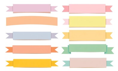 Fototapeta premium Set of simple horizontal pastel-colored ribbons and banners, vector illustration isolated on a