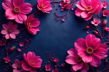 Fototapeta premium Bold fuchsia floral damask, swirling petals, rich texture, graphics, flowery