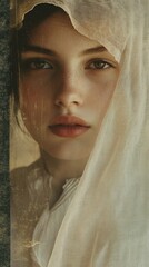 Soft-lit, pensive young woman