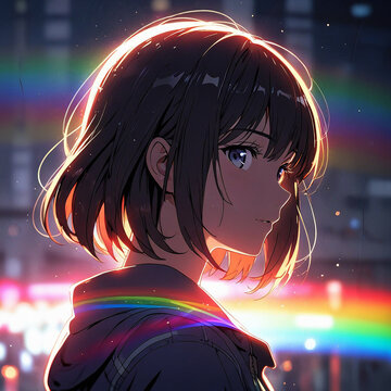 Serene Anime Character with Colorful Light Effects, Anime, Manga, shoujo