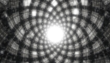 Fototapeta premium Symmetrical overlapping circles forming a starburst, monochrome grayscale, background, modern, lines