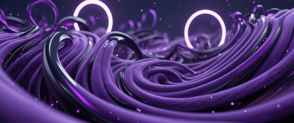 dynamic purple and black swirls with white circles abstract pattern