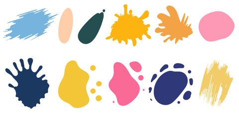 Naklejka premium Set of cute color stain illustration vector on transparent background ink liquid splash or brush stroke.