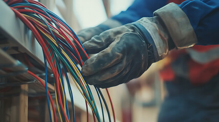 Electrician Working with Color-Coded Wires