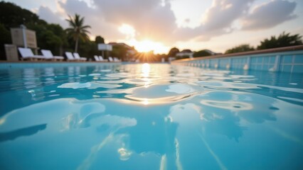 Tranquil Swimming Pool at Sunset: Vacation Relaxation & Tropical Getaway