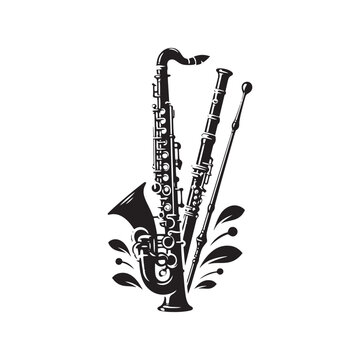 black saxophone, clarinet, baton musical instruments clip art preview