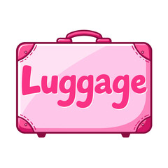 Pink luggage suitcase with the word "Luggage"  