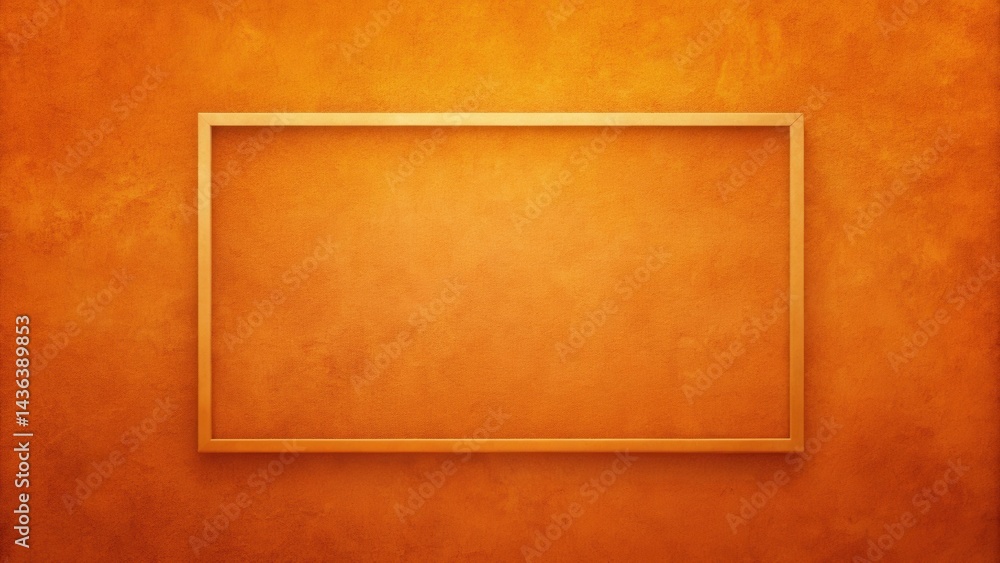 Poster empty golden frame on a textured orange wall background, perfect for showcasing your design or messa