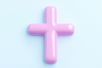 Obraz premium Pink glossy cross on light blue background