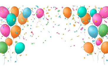 The vector illustration of colorful balloons and confetti on a white background is an excellent