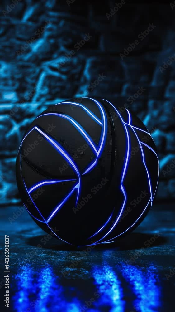 Poster a glowing ball featuring intricate blue patterns is displayed against a dark backdrop, highlighting 