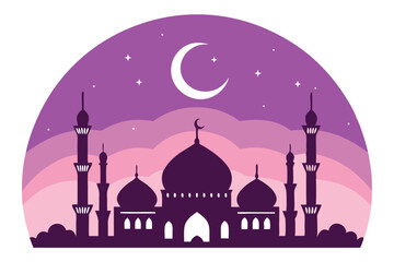  Islamic cityscape vector with crescent moon and starry night sky in a mystical silhouette black Arabian Nights style