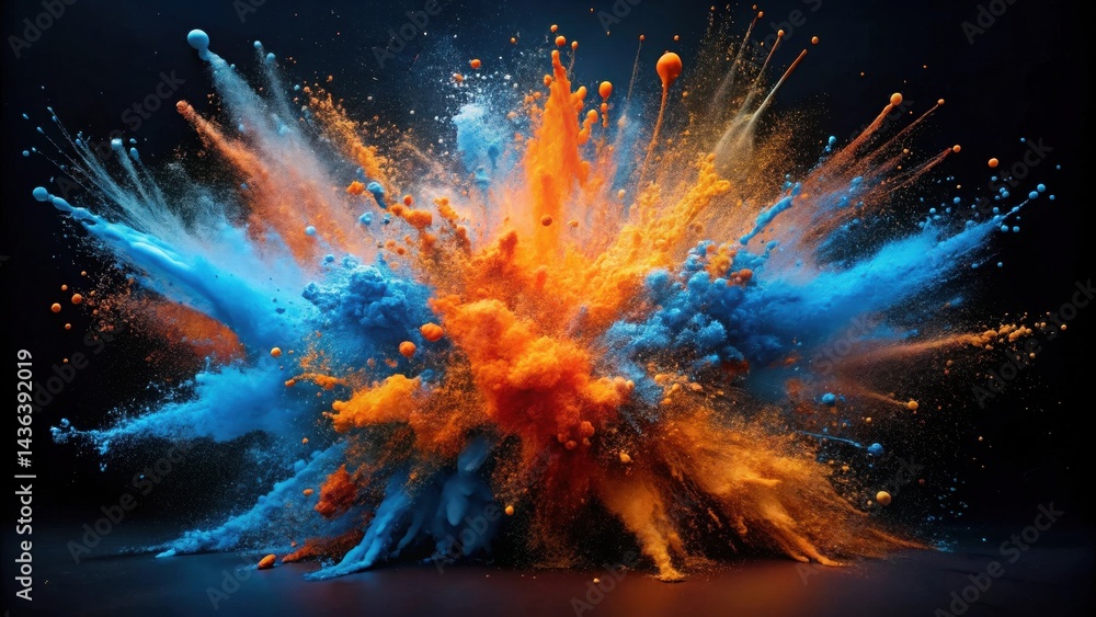 Leinwandbilder Dynamic Duo of Exploding Color A Vivid Symphony of Azure and Amber Hues