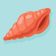 A red seashell with a shadow on a light background. Vector isolated illustration with a simple background