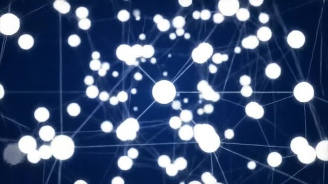 Digital Neural Network with Glowing White Nodes Illustration. Abstract Brain Synapse Web Concept. Complex Interconnected System Graphic.