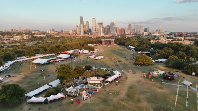 Austin City Limits 2024 Music Festival grounds at Zilker Park 4K Aerial Drone Shot Austin Texas