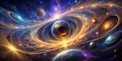 Cosmic Dance of Celestial Bodies Through Nebulae and Golden Dust