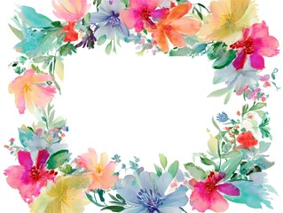 Fototapeta premium Watercolor floral frame on a white background, colorful.