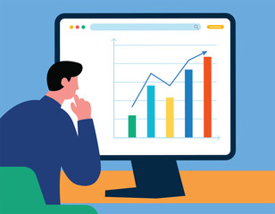 Illustration of a person analyzing financial data on a computer screen vector art
