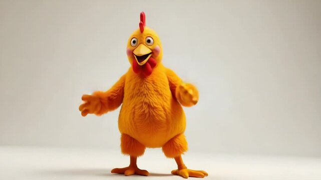 Funny chicken mascot costume character dancing and flapping wings stock photo for kids and adults