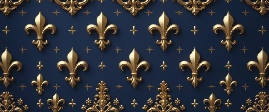 elegant vintage wall with intricate gold fleurons close-up