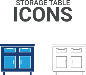 Storage table icons. Collection of sofa, kitchen, chair, dresser and more. Vector illustration. Easily changes to any color.