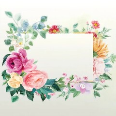 Watercolor floral frame with a white background, a simple design, a flat vector graphic element, in