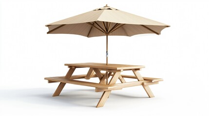 Rustic Wooden Picnic Table with Benches and Sun Shade for Outdoor Dining