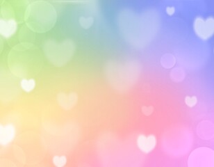 colorful rainbow background with blurred heart shape and bokeh lights for pride theme, pride month background decoration