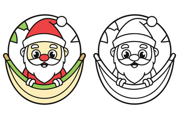 Santa Claus cartoon character swinging on banana peel, color and black and white