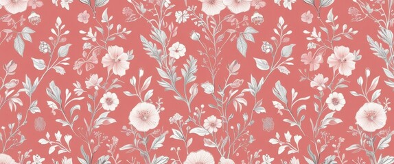 enchanting red floral wallpaper with white flowers close-up