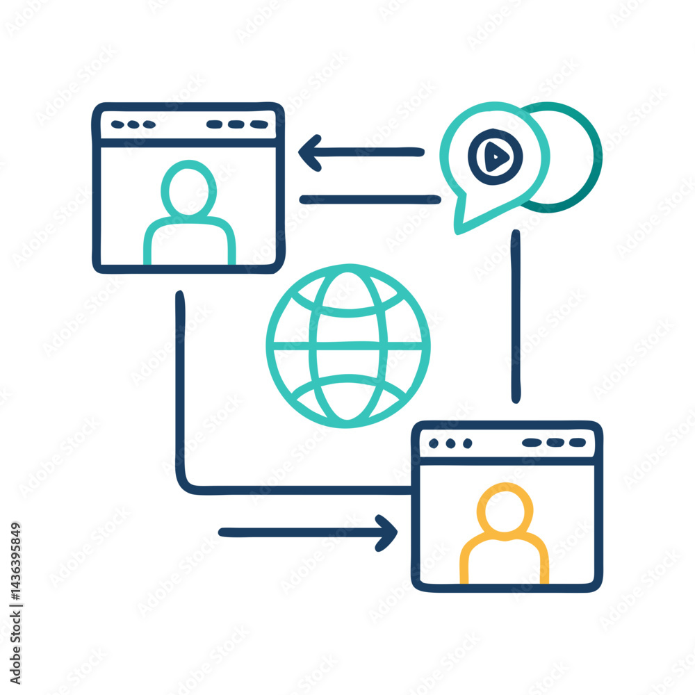Aufkleber global communication concept with video call interfaces connecting users through the internet