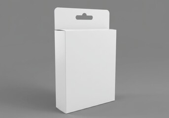 Blank product box with hanger mockup on gray background