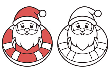 Cartoon Santa Claus with Lifebelt Colored & Outlined Icon