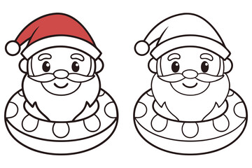 Two Santa Claus Faces One Red Hat, One Line Art with Polka Dot Suit and Beard