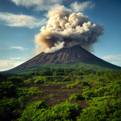 "Dormant Volcano with Smoking Crater Under Dramatic Skies &ndash; High Resolution Landscape Photography"

