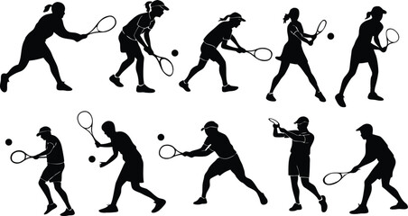 Dynamic Tennis Players Vector - Action-Packed Sports Design