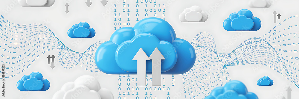 Poster cloud computing concept with arrows and data flow for digital technology