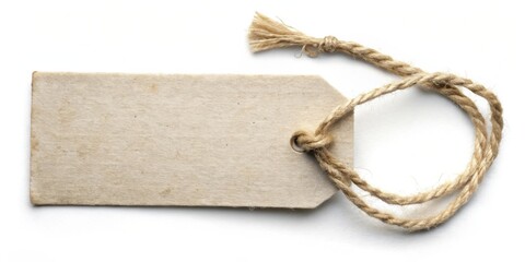 A blank, rustic, rectangular tag with a natural fiber rope attached, perfect for adding your own text or design.