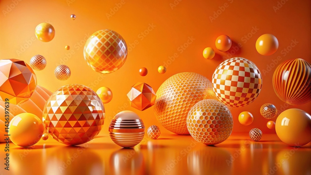 Aufkleber Abstract Orange Geometric Sphere Composition Featuring Textured and Patterned Spheres of Varying Sizes and Shapes on a Bright Background