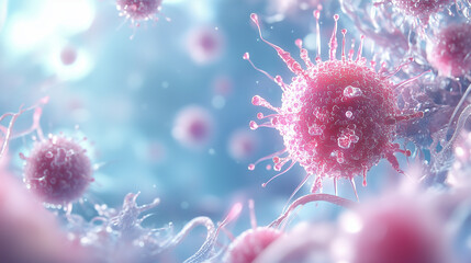Cancer cells attacking - for medical awareness campaigns, educational content on cancer research, healthcare articles, or presentations related to oncology and cancer treatment