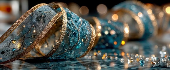 Elegant Teal Ribbon with Golden Accents
