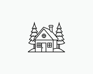 Christmas Winter Cottage Outline Art