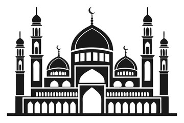 Islamic architecture vector with mosque silhouette and domes in minimalist black and white style 