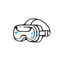 VR headset line icon representing virtual reality technology Modern minimalist vector graphic with blue accents Perfect for metaverse gaming simulation or future tech concepts web app UI