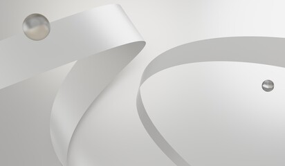 Abstract background, ribbon and marbles, white, 3D illustration