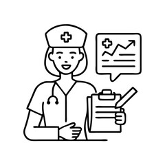 nurse with chart icon, nurse with chart line art - simple line art of nurse with chart, perfect for nurse with chart logos and icons